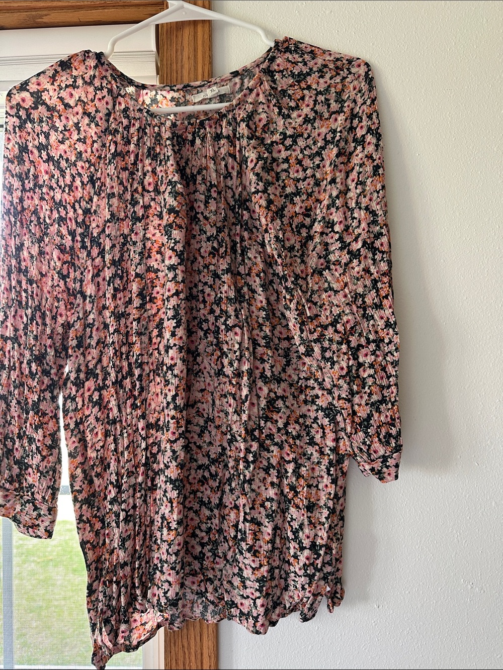 Maurices Pink Floral Tie-Neck Blouse
